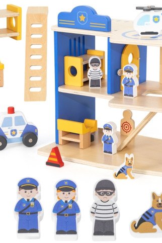 VIGA Medinė policijos stotis Policijos automobilis 3 lygiai 14 dalių VIGA Medinė policijos stotis Policijos automobilis 3 lygiai 14 dalių