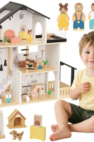 TOOKY TOY Medinis lėlių namas 25 detalių TOOKY TOY Medinis lėlių namas 25 detalių
