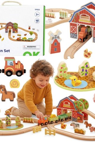 TOOKY TOY Medinė ūkininkavimo traukinio rinkinys 48 vnt.