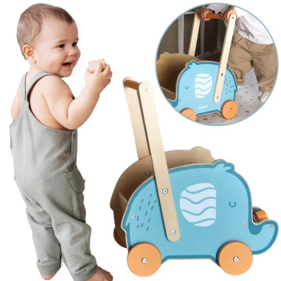 VIGA PolarB Medinis 2-in-1 Vežimėlis, Ratai, Dramblys