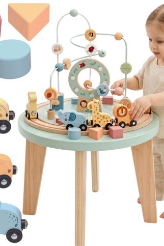 Medinis Montesori veiklos stalas „TOOKY TOY“ su variklinėmis ritinėlių juostomis