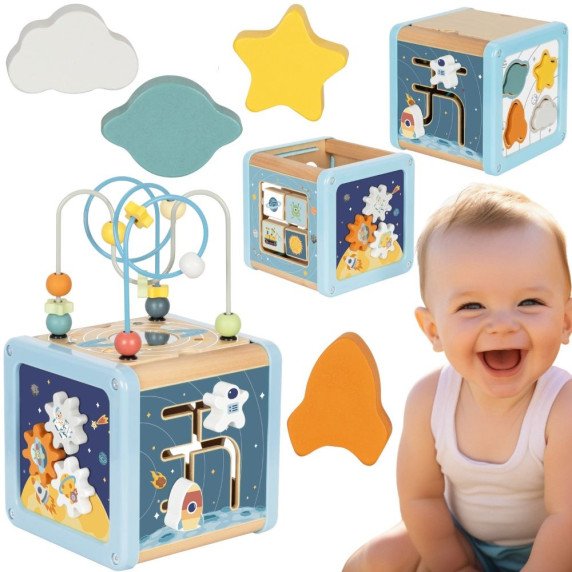 TOOKY TOY Medinis veiklos kubas Erdvės rūšiavimo labirintas