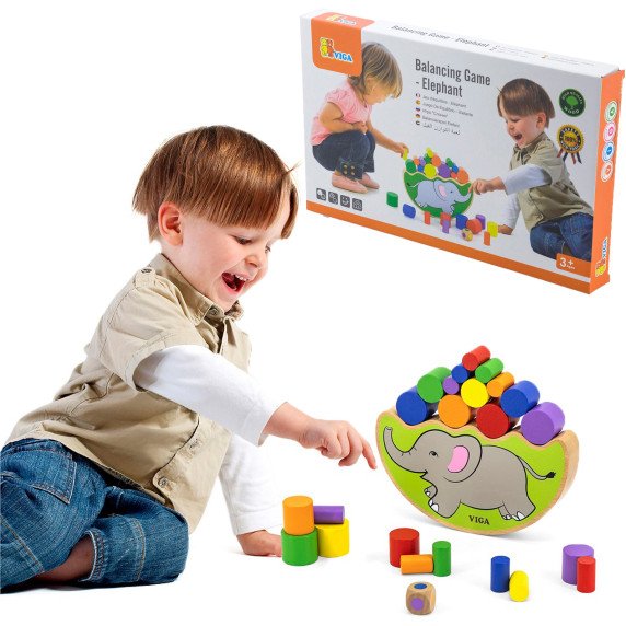 VIGA medinis balansuojantis elefantas Montessori galvosūkis