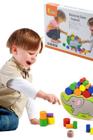 VIGA medinis balansuojantis elefantas Montessori galvosūkis VIGA medinis balansuojantis elefantas Montessori galvosūkis