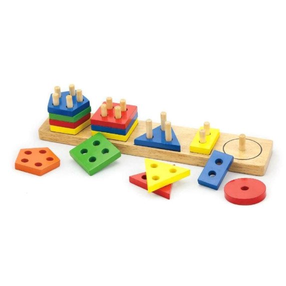 Viga mediniai kaladėlai su Montessori formų rūšiavimo žaislu