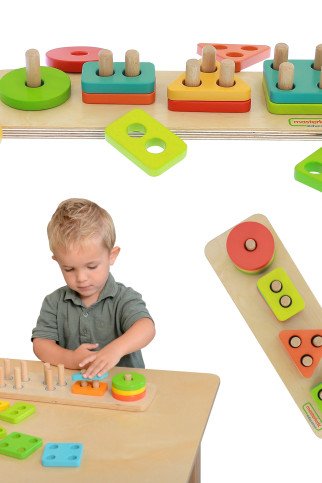 MASTERKIDZ Mediniai formų rūšiavimo blokai Montessori spalvomis MASTERKIDZ Mediniai formų rūšiavimo blokai Montessori spalvomis