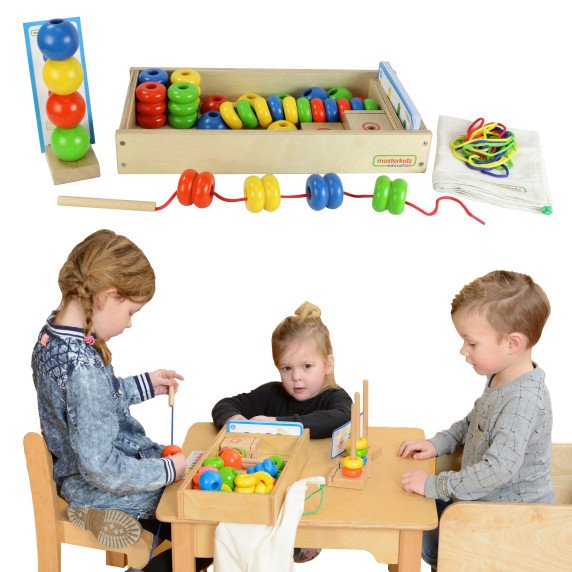 Dideli mediniai raištelio vardikliai MASTERKIDZ Montesori dėžutėje