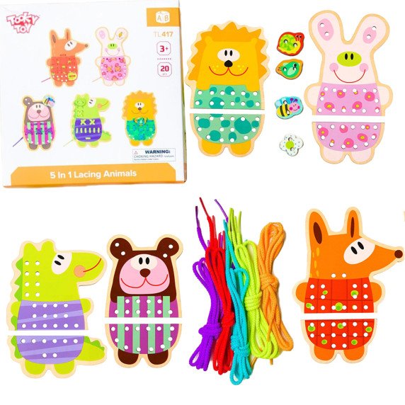 TOOKY TOY Medinis 5-in-1 gyvūnų siuvinėjimo žaidimas