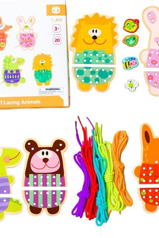 TOOKY TOY Medinis 5-in-1 gyvūnų siuvinėjimo žaidimas TOOKY TOY Medinis 5-in-1 gyvūnų siuvinėjimo žaidimas