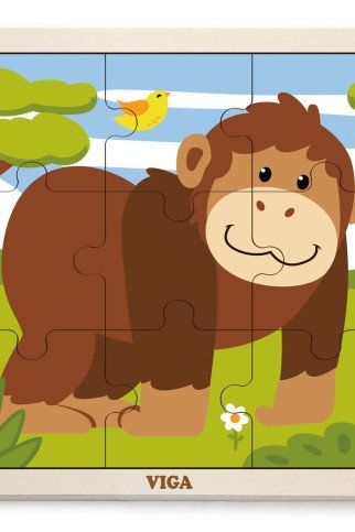 VIGA Patogus Medinis Gorilos Puzzle 9 dalių VIGA Patogus Medinis Gorilos Puzzle 9 dalių