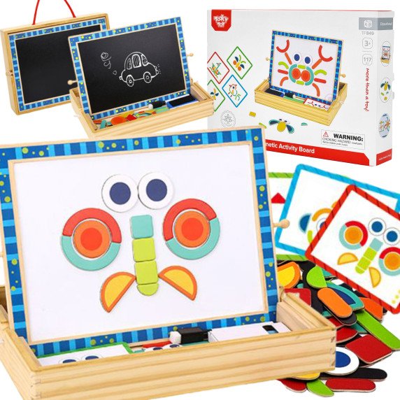 TOOKY TOY Magnetinė lenta su kreidelėmis 2 viename formų galvosūkiai 117 dalys FSC sertifikuotos