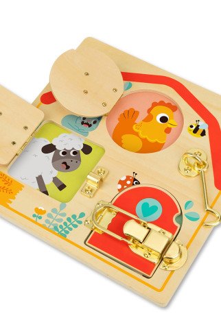 Tooky Toy Medinis manipuliacinis lentelė su atsirakinančiais ir užsirakinančiais gyvūnais