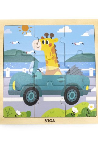 VIGA Patogus medinis galvosūkis Žirafė automobilyje 9 dalių
