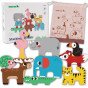 TOOKY TOY Mediniai Kubeliai Puzzle Gyvūnai Montessori 9 vnt.