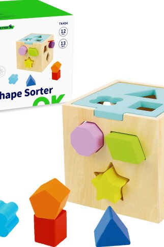 TOOKY TOY Medinis rūšiavimo kubas su spalvotais raštais 13 vnt. TOOKY TOY Medinis rūšiavimo kubas su spalvotais raštais 13 vnt.