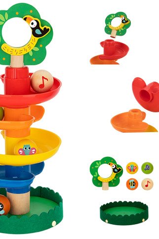 Tooky Toy Medinis kamuolių takelis su gyvūnais Spiralinis kamuolių takelis + 4 kamuoliai Tooky Toy Medinis kamuolių takelis su gyvūnais Spiralinis kamuolių takelis + 4 kamuoliai