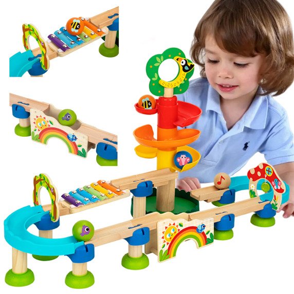 Tooky Toy Medinis muzikinis kamuolių takelis 44 vnt.