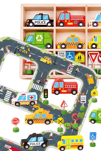 TOOKY TOY automobilių kelio galaktikos galvosūkiai + transporto priemonės automobiliai kelio ženklai