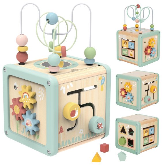 TOOKY TOY Medinis veiklos kubas su rūšiavimo labirintu