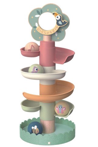 Tooky Toy Medinis kamuolių žaidimų takelis su gyvūnais Spiralės kamuolių takelis + 4 kamuoliai