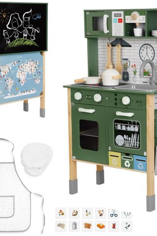 TOOKY TOY Medinis virtuvės komplektas 9 in 1 Namų apyvokos priemonės priedai Žemėlapio žalia TOOKY TOY Medinis virtuvės komplektas 9 in 1 Namų apyvokos priemonės priedai Žemėlapio žalia