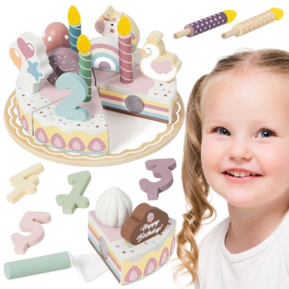 TOOKY TOY Medinis gimtadienio tortas supjaustomas su lipniu velklu