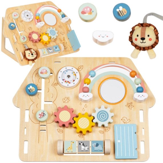 TOOKY TOY Didelė medinė manipuliavimo lentos namas - Veiklos centras
