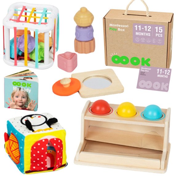 TOOKY TOY dėžė XXL Montessori edukacinė 5in1 jutiklinė dėžė 11-12 mėnesių