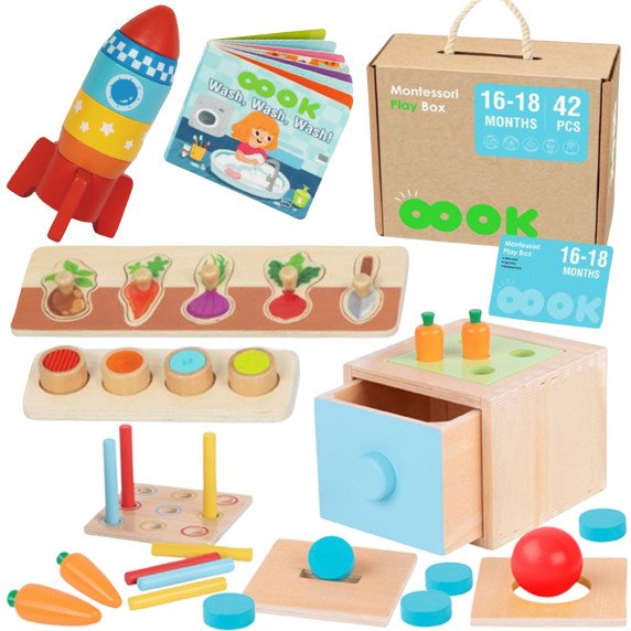 TOOKY TOY dėžutė XXL Montessori mokomoji 7in1 jutiminė dėžutė 16-18 mėnesių