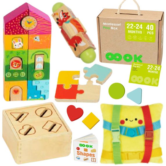 TOOKY TOY dėžutė XXL Montessori mokomoji 7in1 pojūčių dėžutė 22-24 mėnesiai