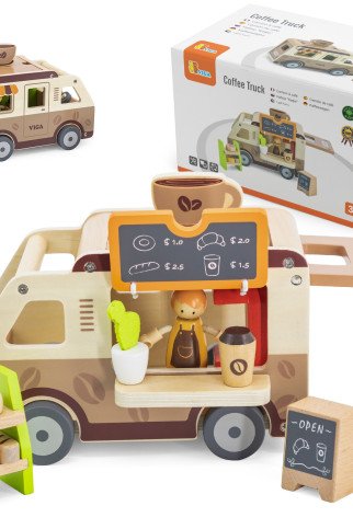 VIGA Maisto automobilis Medinis kavinės cukražirgis VIGA Maisto automobilis Medinis kavinės cukražirgis