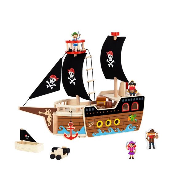 TOOKY TOY Piratų laivas su mediniais figūrėlėmis rinkinys