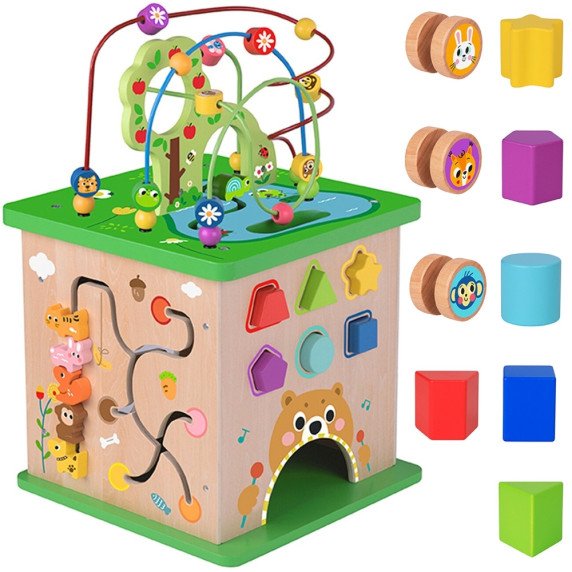 TOOKY TOY Edukacinis Kubas su Rūšiavimo Labyrintu ir Susipynusiais Gyvūnais