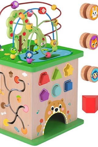TOOKY TOY Edukacinis Kubas su Rūšiavimo Labyrintu ir Susipynusiais Gyvūnais