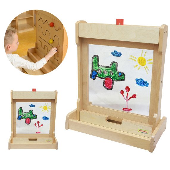 MASTERKIDZ 2-in-1 stalas tapybai su langeliu ir juodraščio stovu