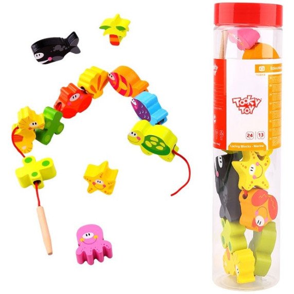 TOOKY TOY Mediniai gaminiai su vamzdžiais Jūrų gyvūnai 13 vnt.