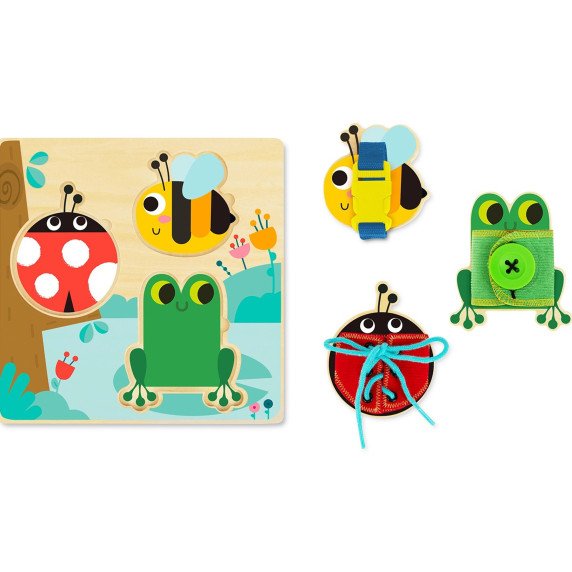 TOOKY TOY Medinis mokomasis lentelės rūšiaviklis mokymo pratimams su virvute, mygtuku ir sagtimi