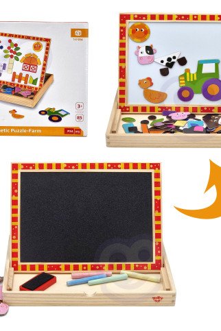TOOKY TOY Medinis dvipusis galvosūkio lenta Magnetinis galvosūkis ūkininkystės tema TOOKY TOY Medinis dvipusis galvosūkio lenta Magnetinis galvosūkis ūkininkystės tema