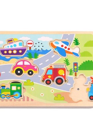Medinis Montesori galvosūkis su garsais „TOOKY TOY“ automobilių dėlionės galvosūkis Medinis Montesori galvosūkis su garsais „TOOKY TOY“ automobilių dėlionės galvosūkis