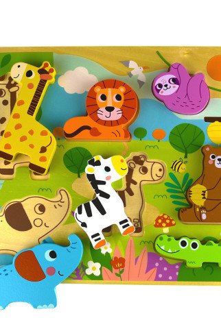 TOOKY TOY Medinis Montesori Paslankis Žaislai Safari Gyvūnai Sutampa Formos