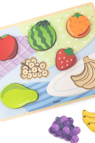 VIGA Medinis galvosūkis Montessori 2-in-1 galvosūkis Vaisių figūros VIGA Medinis galvosūkis Montessori 2-in-1 galvosūkis Vaisių figūros