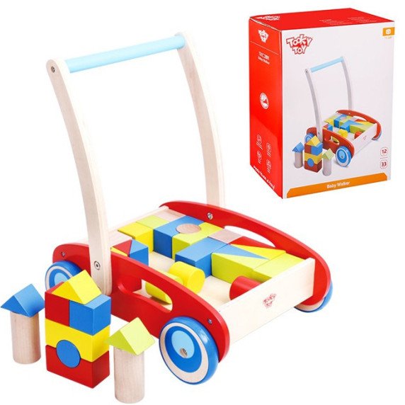 TOOKY TOY Medinis paspirtukas vaikams + Kubai 23 vnt.
