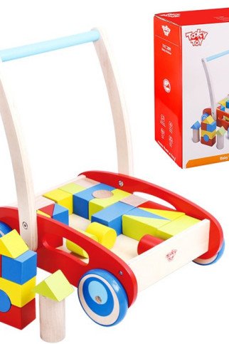 TOOKY TOY Medinis paspirtukas vaikams + Kubai 23 vnt. TOOKY TOY Medinis paspirtukas vaikams + Kubai 23 vnt.