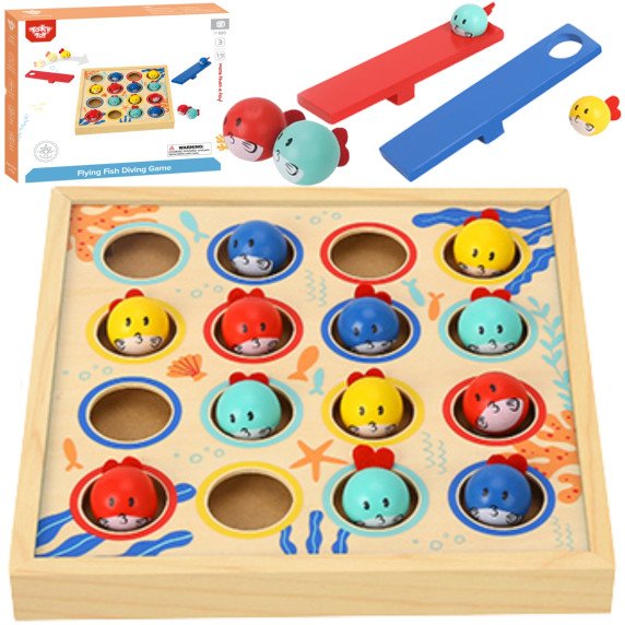 TOOKY TOY Žaidimas vaikams Medinis stalas Skrendančios žuvys 19 vnt.