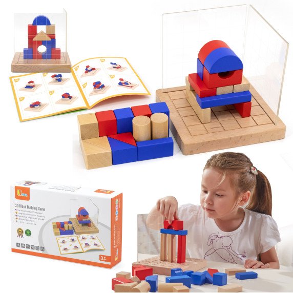 VIGA Mediniai statybiniai žaidimai 3D Montessori blokai