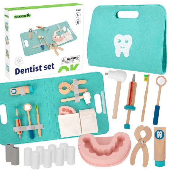 TOOKY TOY Mažas Dantų Gydytojo Rinkinys Gydytojo Lagaminas 19 vnt FSC