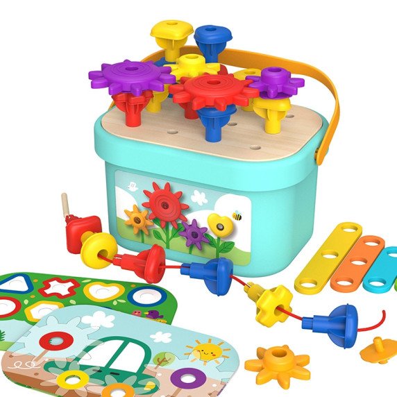TOOKY TOY Montessori dėlionė su smeigdėmis dėžutėje, galžiotuvų žaidimas.