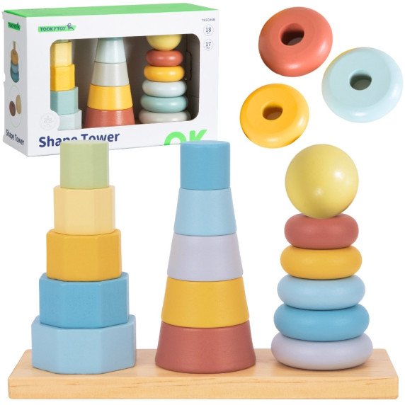TOOKY TOY Trigubosios bokštai Keliamosios galvosūkio Montessori rūšiavimo žaidimas