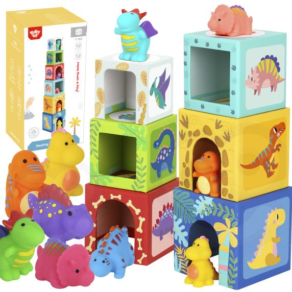 TOOKY TOY Mediniai blokai švietimo galvosūkis + 6 žaidimo figūros 12 vnt.