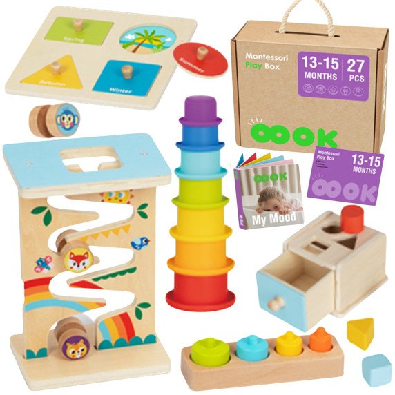 TOOKY TOY dėžutė XXL Montessori edukacinė 6in1 pojūčių dėžė 13-15 mėn.
